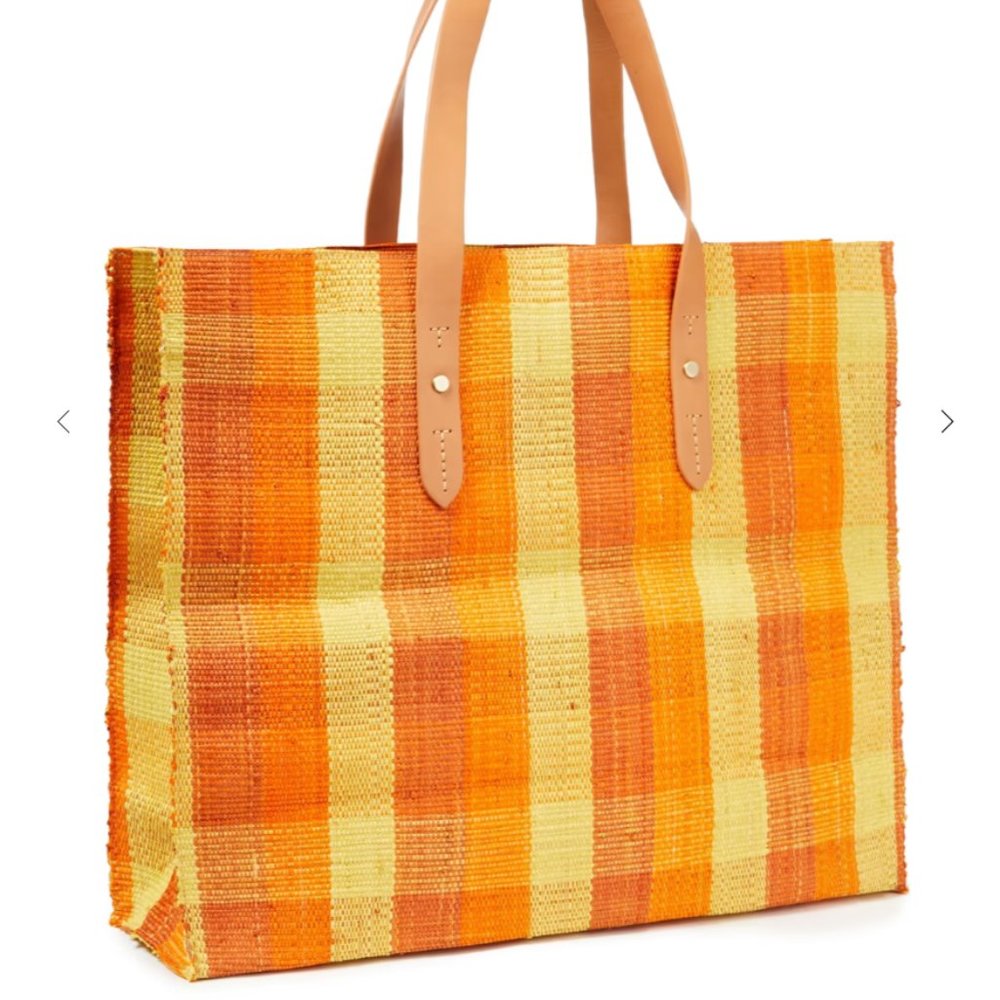 ZIMMERMANN Leather-trimmed checked raffia tote